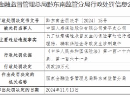 中国人寿黄平支公司被罚20万元：员工故意编造未曾发生的保险事故进行虚假理赔、骗取保险金导致发生涉刑案件